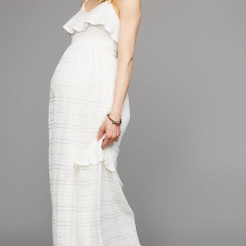 White Babydoll Maternity Maxi Dress